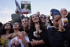 Tens of thousands of Israelis gathered in Tel Aviv to watch the release of hostages from Gaza during the 2025 peace deal between Israel and Hamas.