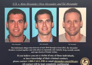Alon Alexander, Oren Alexander, and Tal Alexander taken into custody following their arrest.