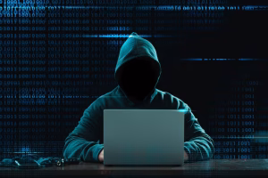 Anonymous youth using a laptop in a legal context involving online criminal evidence