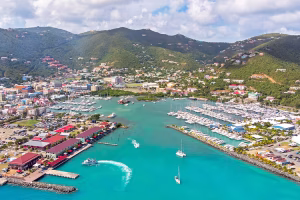 Aerial view of Road Town harbour in Tortola, British Virgin Islands, jurisdiction of the BVI Commercial Court