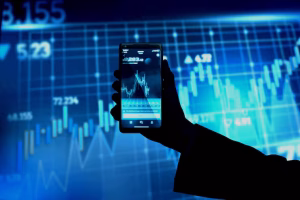 Stock market screen showing falling tech stocks