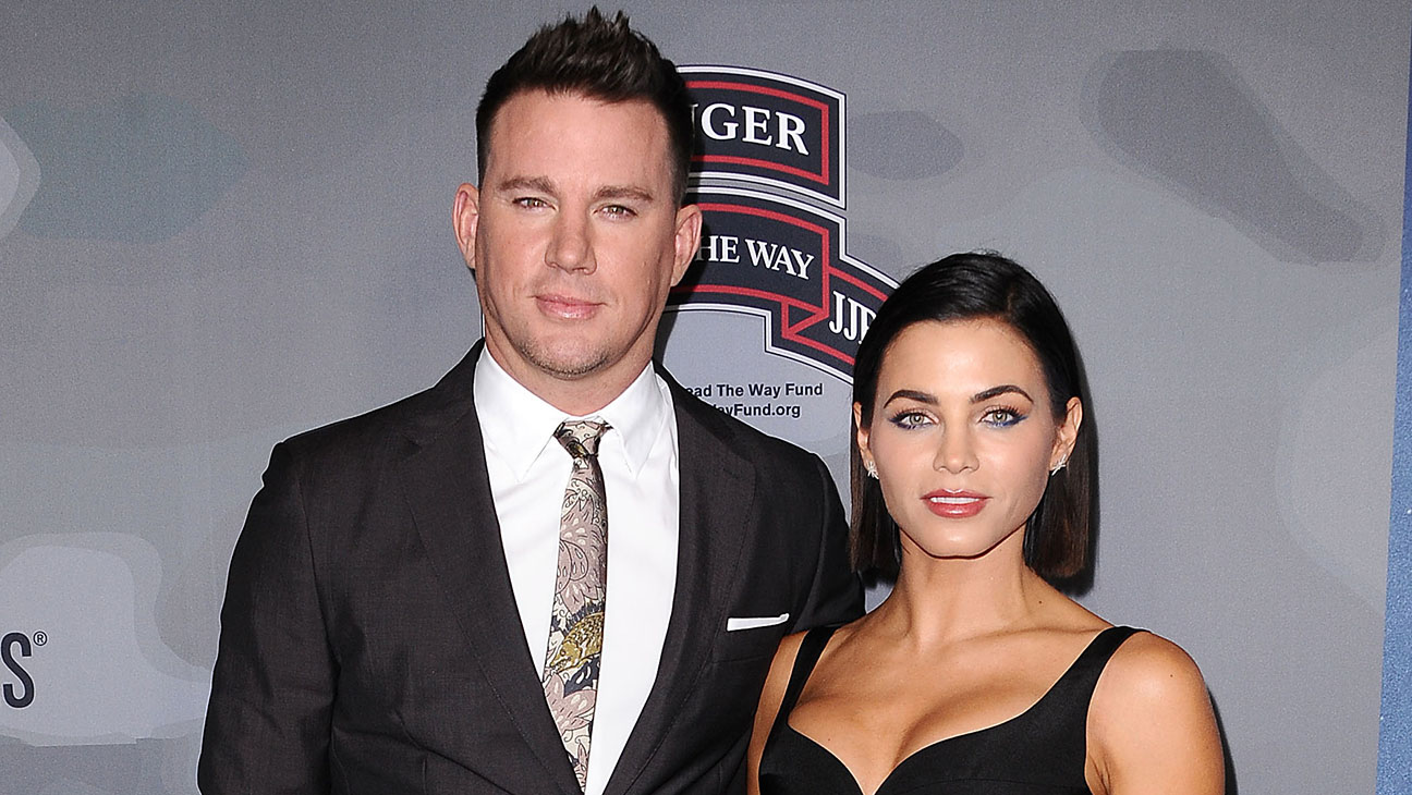 Channing Tatum and Jenna Dewan posing together on the red carpet at a public event before their divorce.