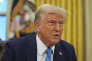 Donald Trump speaks during remarks on U.S. trade and foreign policy at the White House