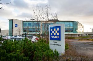 Hertfordshire Police force headquarters building during review of blackmail investigation