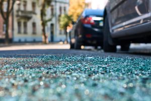 shards of car glass on the street