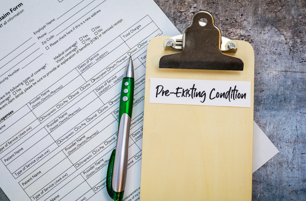 pre existing condition healthcare concept, flat lay