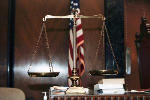 Justice scale and flag