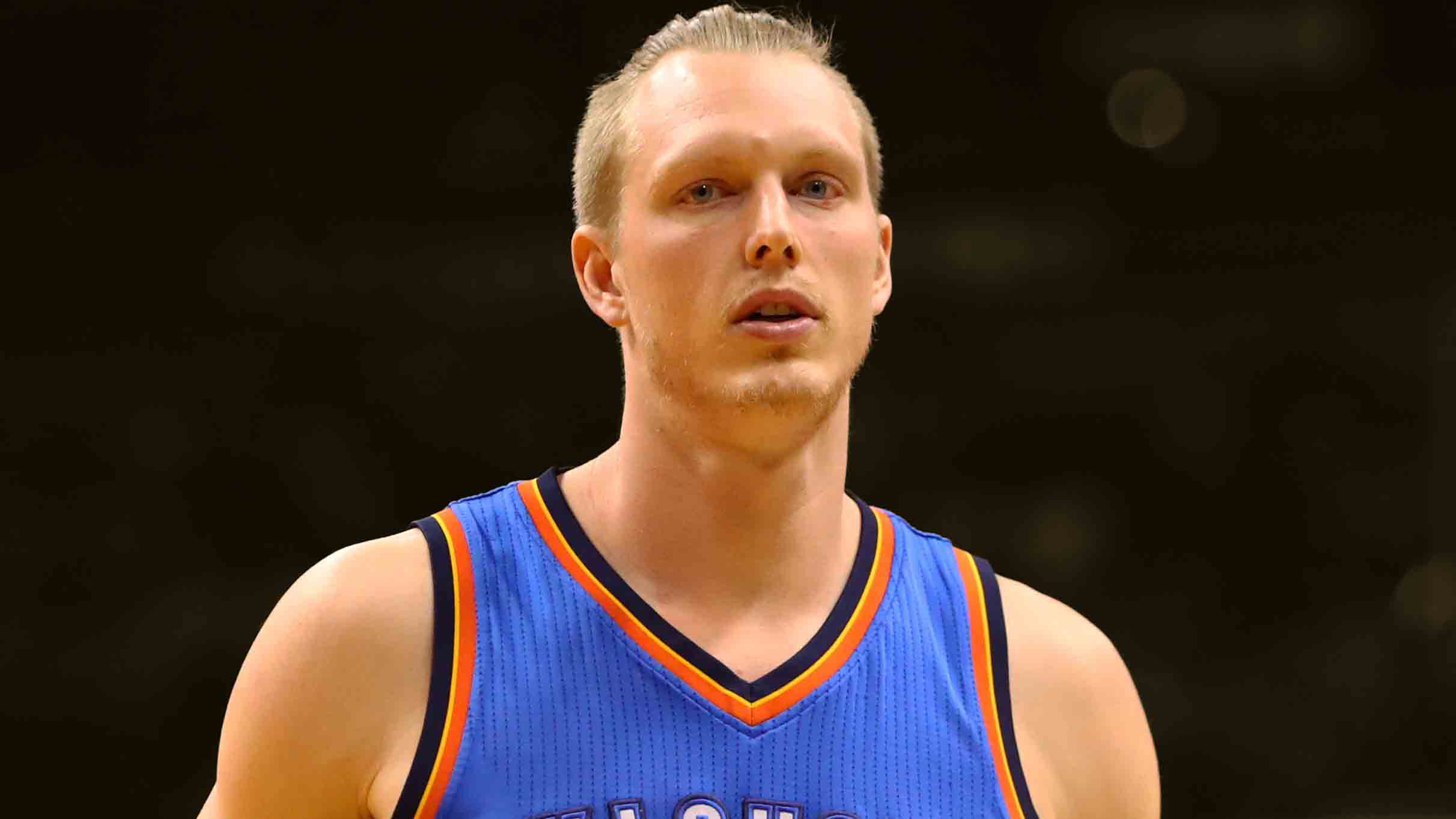 Kyle Singler wearing an Oklahoma City Thunder jersey during an NBA game