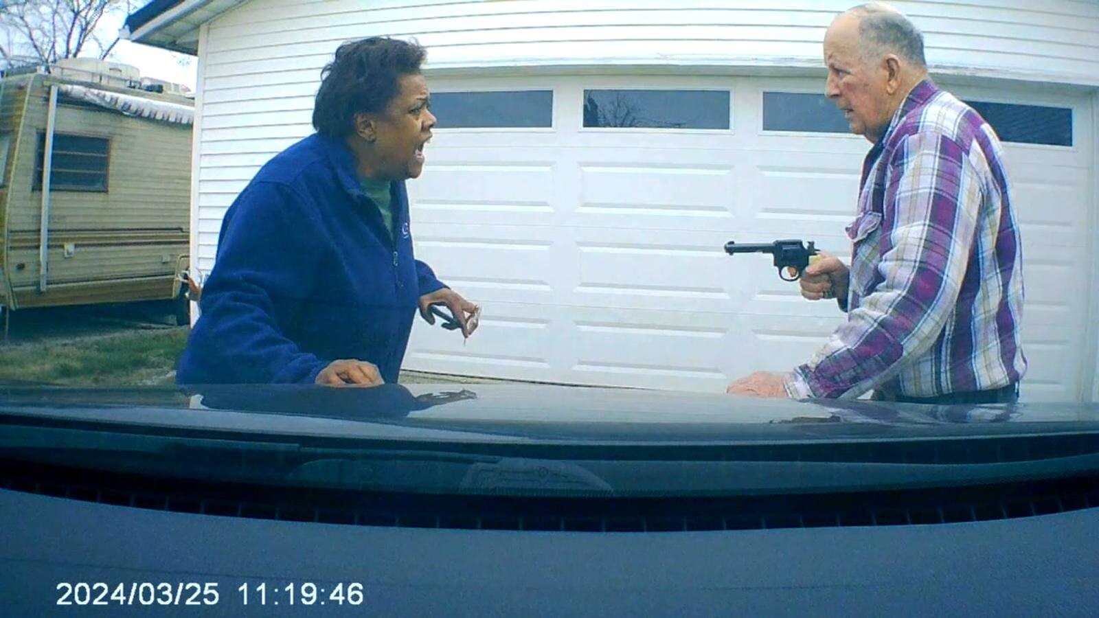 Dashcam image shows an armed homeowner confronting an Uber driver outside a garage in Ohio
