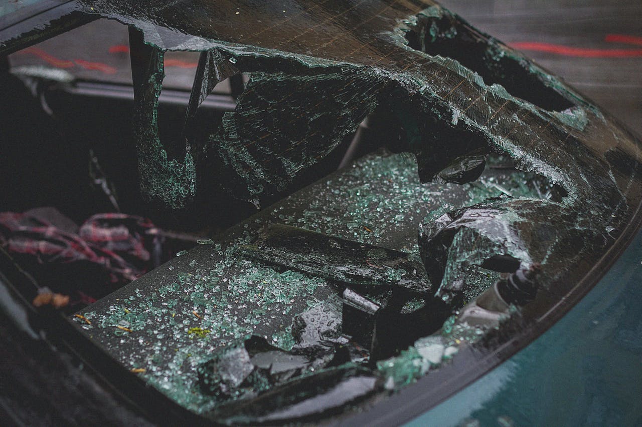 car with smashed in window