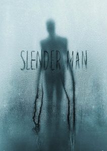 Promotional poster for the 2018 horror film Slender Man featuring the tall, faceless figure from the internet urban legend.