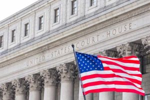 United States District Court building exterior with American flag